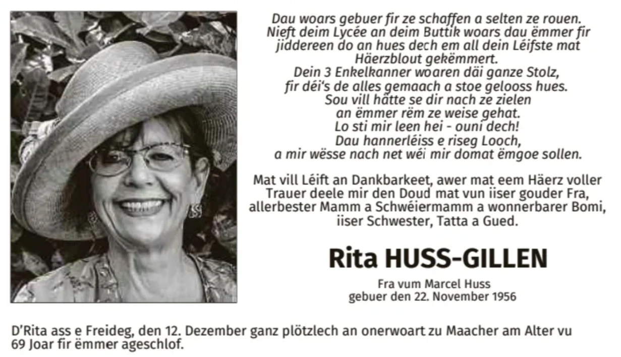 Traueranzeige für Rita Huss-Gillen