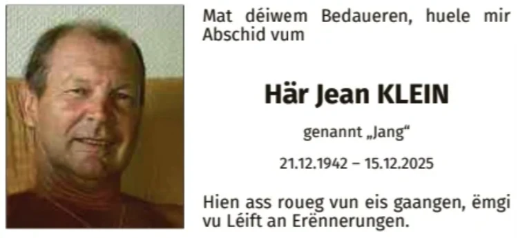 Traueranzeige für Jean Klein