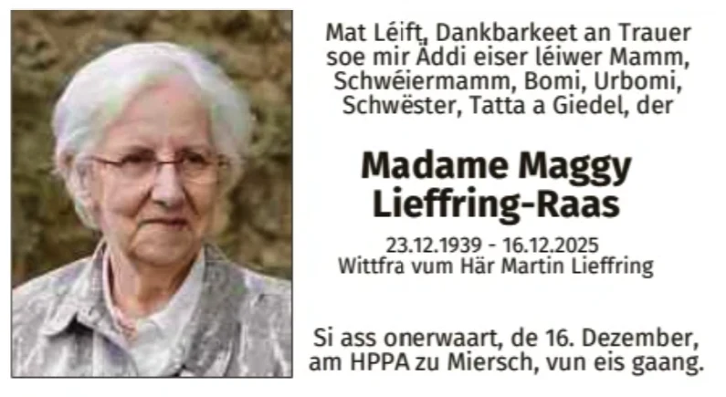 Traueranzeige für Maggy Lieffring-Raas