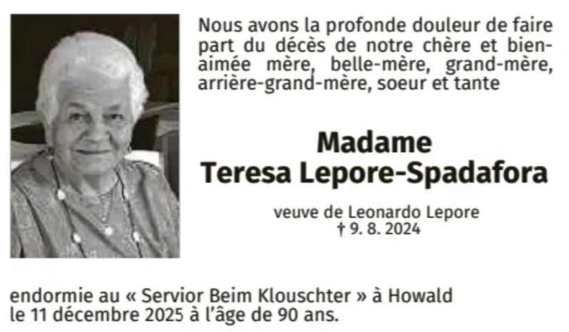 Traueranzeige für Teresa Lepore-Spadafora