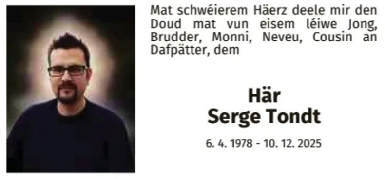 Traueranzeige für Serge Tondt