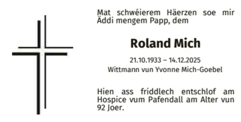 Traueranzeige für Roland Mich