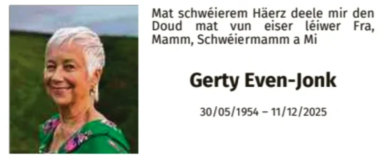 Traueranzeige für Gerty Even-Jonk