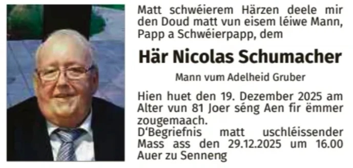 Traueranzeige für Nicolas Schumacher