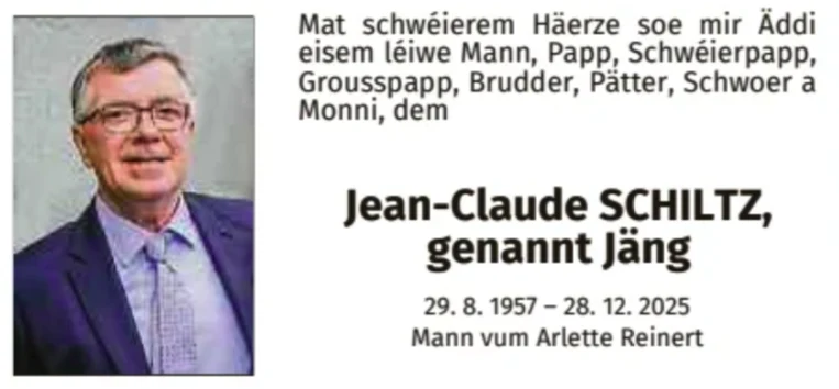 Traueranzeige für Jean-Claude Schiltz