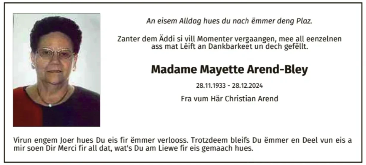 Traueranzeige für Mayette Arend-Bley
