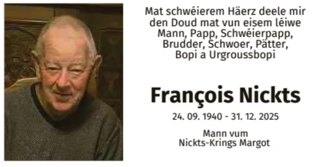 Traueranzeige für François Nickts