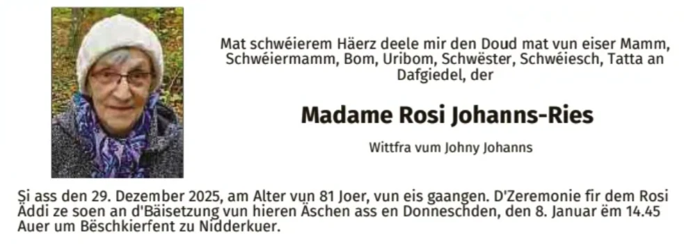 Traueranzeige für Rosi Johanns-Ries