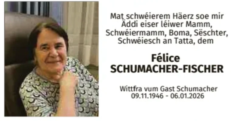 Traueranzeige für Félice Schumacher-Fischer