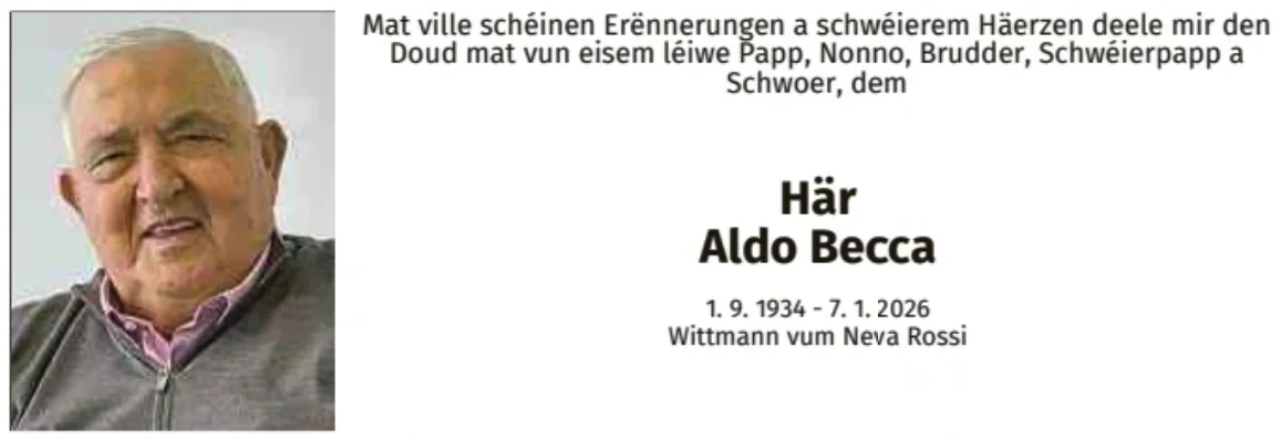 Traueranzeige für Aldo Becca