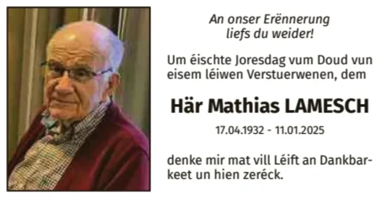 Traueranzeige für Mathias Lamesch