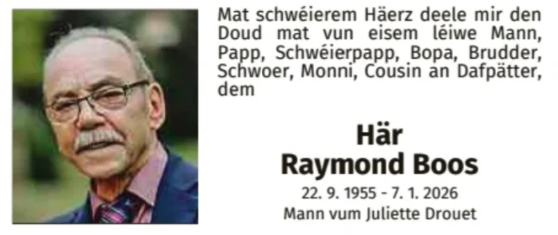 Traueranzeige für Raymond Boos