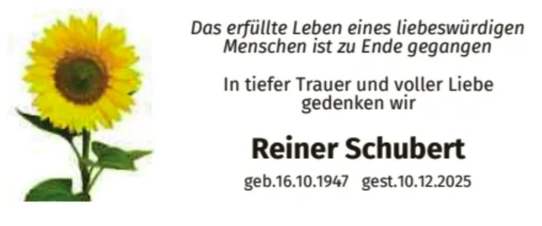 Traueranzeige für Reiner Schubert