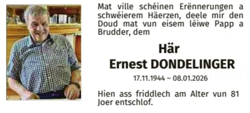 Traueranzeige für Ernest Dondelinger