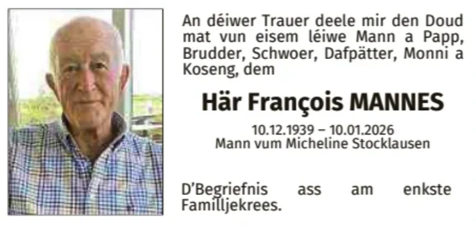 Traueranzeige für François Mannes
