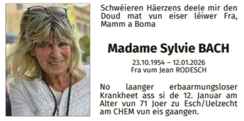 Traueranzeige für Sylvie Bach