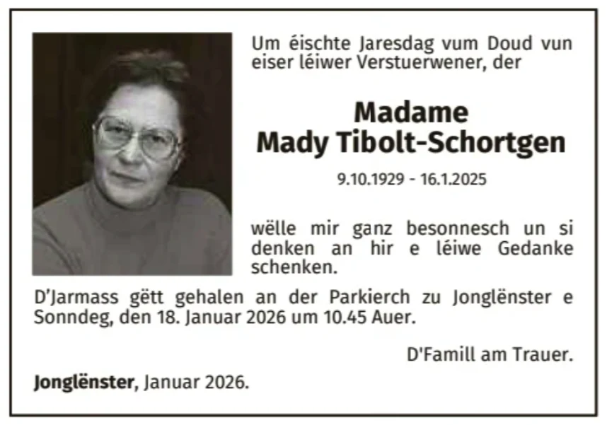 Traueranzeige für Mady Tibolt- Schortgen