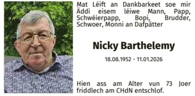 Traueranzeige für Nicky Barthelemy