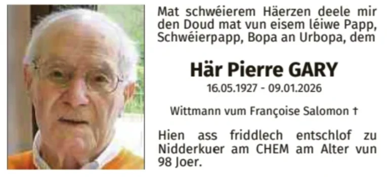 Traueranzeige für Pierre Gary