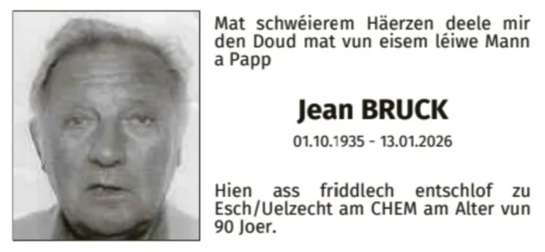 Traueranzeige für Jean Bruck