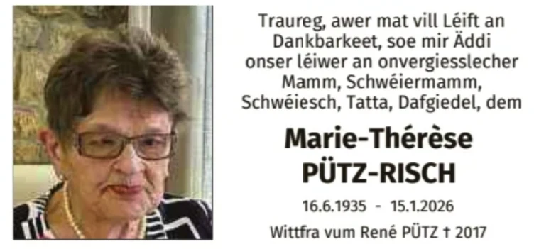 Traueranzeige für Marie-Thérèse Pütz-Risch
