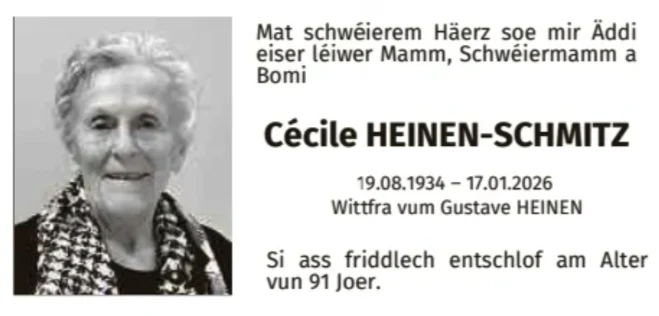 Traueranzeige für Cécile Heinen-Schmitz