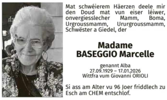Traueranzeige für Marcelle Baseggio