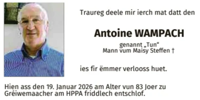 Traueranzeige für Antoine Wampach