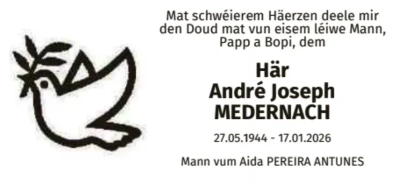 Traueranzeige für André Joseph Medernach