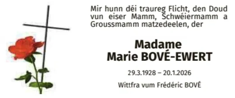 Traueranzeige für Marie Bové-Ewert