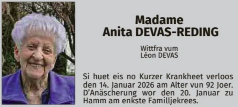 Traueranzeige für Anita Devas-Reding