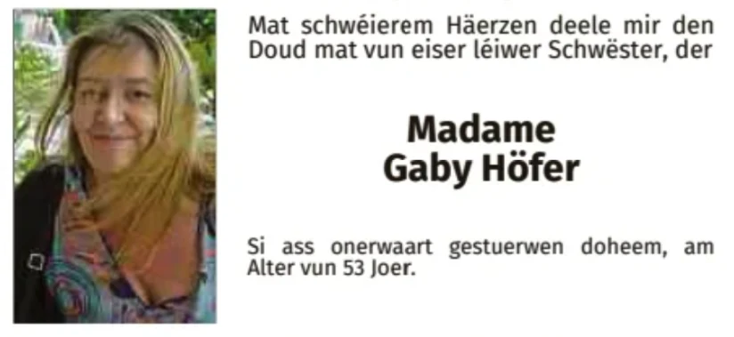 Traueranzeige für Gaby Höfer