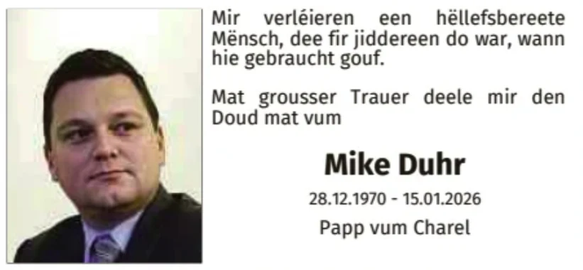 Traueranzeige für Mike Duhr