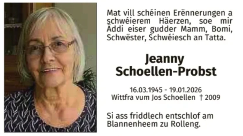 Traueranzeige für Jeanny Schoellen-Probst