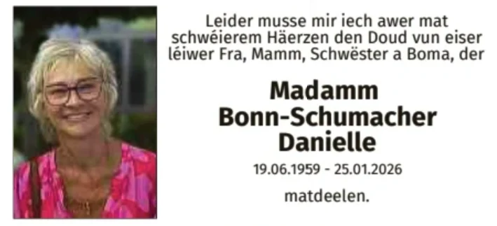 Traueranzeige für Danielle Bonn-Schumacher