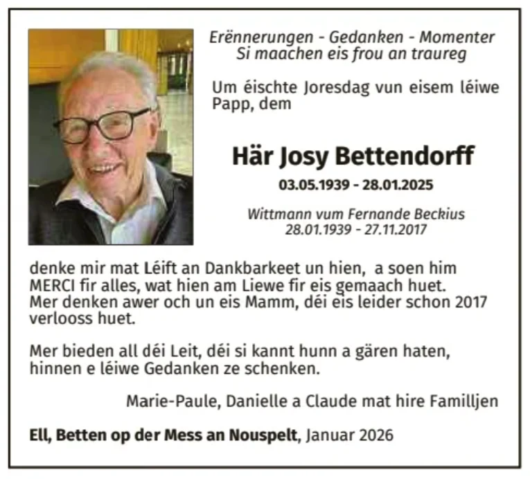 Traueranzeige für Josy Bettendorff