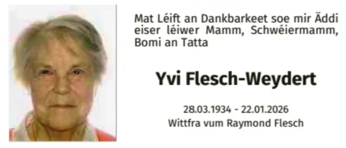 Traueranzeige für Yvi Flesch-Weydert