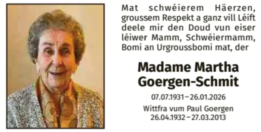 Traueranzeige für Martha Goergen-Schmit