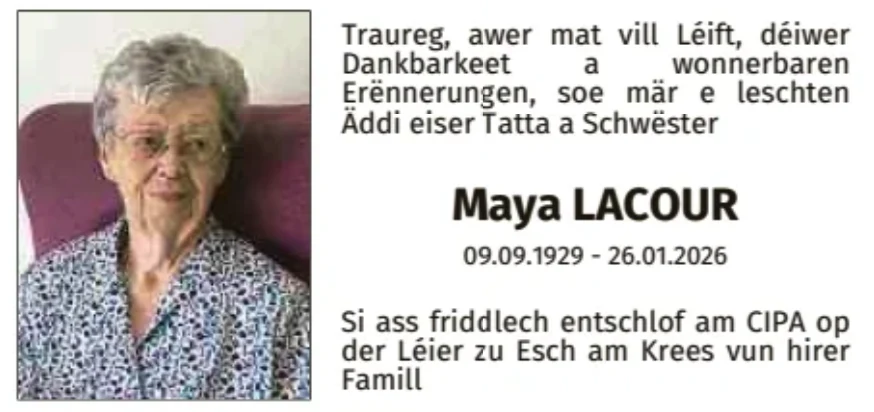 Traueranzeige für Maya Lacour