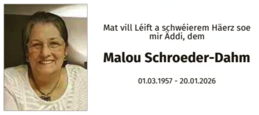 Traueranzeige für Malou Schroeder-Dahm