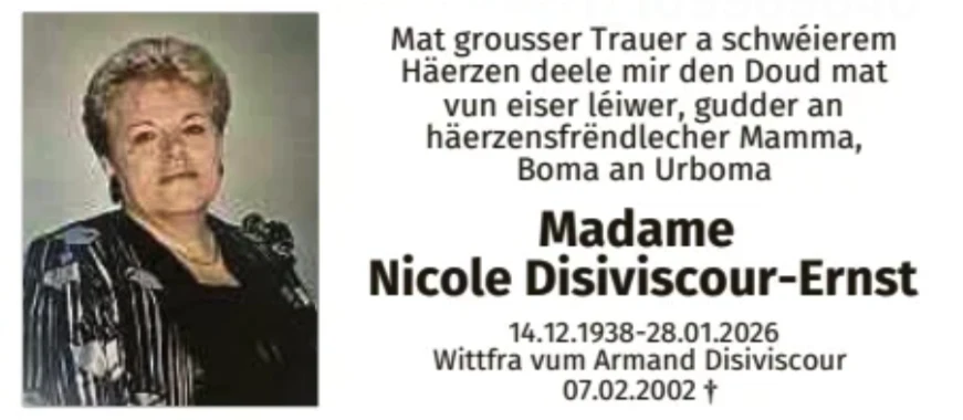 Traueranzeige für Nicole Disiviscour-Ernst