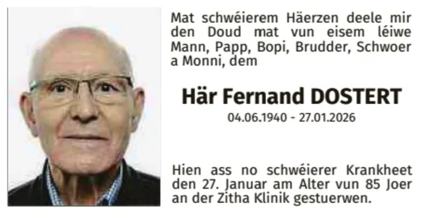 Traueranzeige für Fernand Dostert