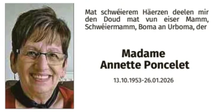 Traueranzeige für Annette Poncelet