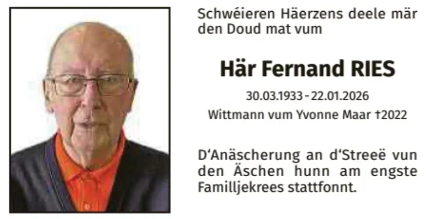Traueranzeige für Fernand Ries