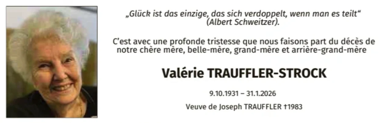 Traueranzeige für Valérie Trauffler-Strock