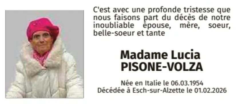 Traueranzeige für Lucia Pisone-Volza