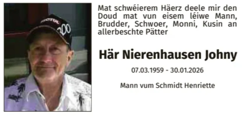 Traueranzeige für Johny Nierenhausen